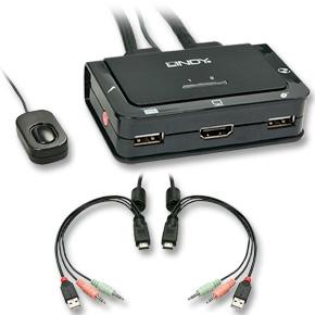 Image du produit Lindy Commutateur KVM HDMI 2 ports USB 2.0 Compact. HDMI 3D et USB 2.0 compliant Audio et Mic