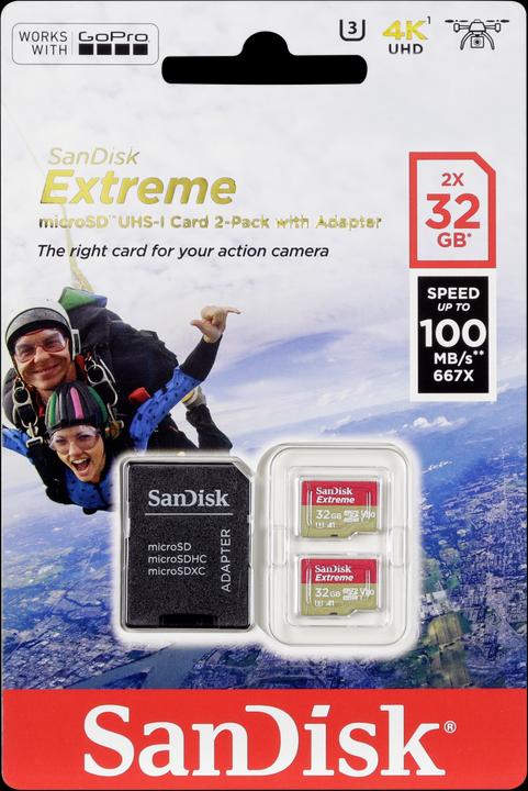 Actual product image SanDisk microSDHC ActionSC 32GB 2x Extr.100MB (32 GB, microSDHC, U3, UHS-I)
