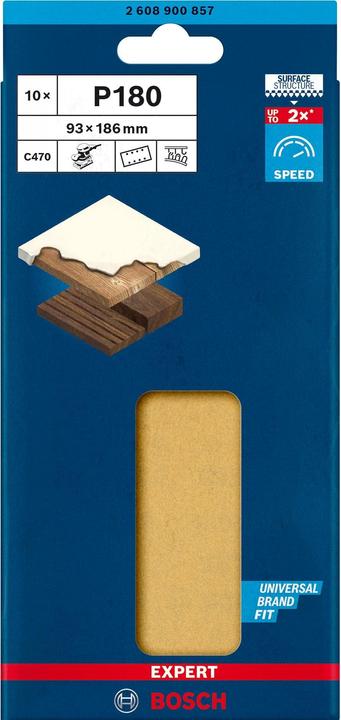 Produktbild Bosch Professional Zubehör EXPERT C470 Schleifpapier mit 8 Löchern für Schwingschleifer, 93 x 186 mm, G 180, 10-tlg. (180)