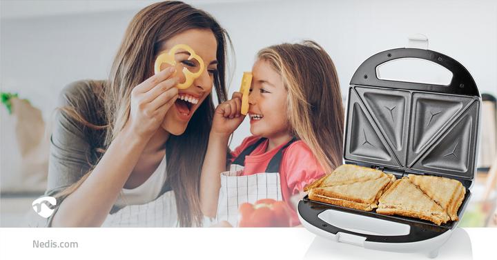Actual product image Nedis KASM110FWT Sandwich Maker 700 W 20.5 x 12 cm Automatic Temperature Control ABS (EU plug)
