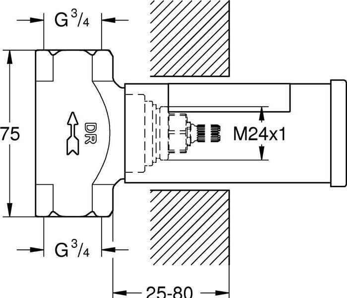 Image du produit Grohe Soupape encastrée partie inférieure vm OT + raccord fileté 3/4" DR-laiton