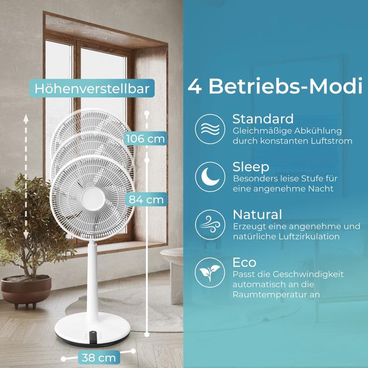 Immagine prodotto KLAMER 3D Ventilator, extra leiser DC Standventilator mit Fernbedienung, 12 Geschwindigkeitsstufen (53 dB)
