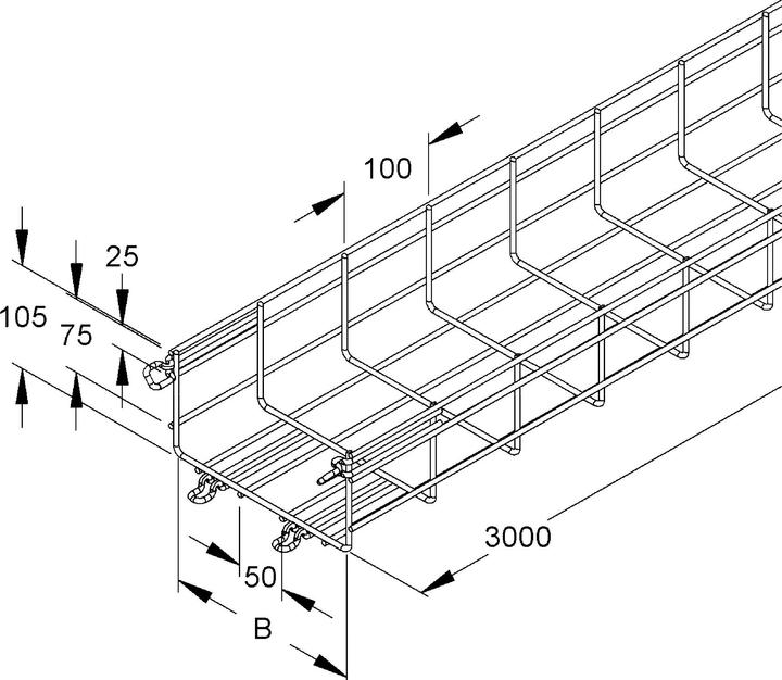 Niedax NIE MTC 105.500 F Mesh cable tray U-shape w.attached connector 105x500x3000mm CITO Sta