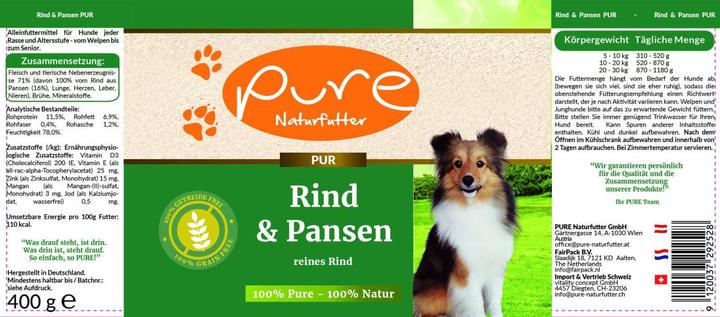 Actual product image Pure Naturfutter Dog menu beef with tripe (Adult, 1 pcs., 400 g)