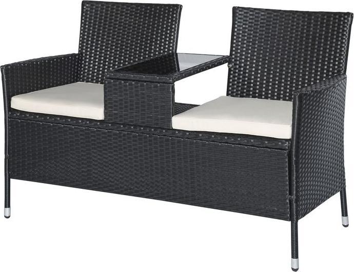 Image du produit Swisshandel24 Banc de jardin en poly rotin Canapé de jardin Banc avec table 2 places Acier noir L133xP63xH84cm