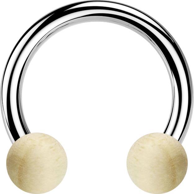 Actual product image Star Piercing Circular barbell silver with two crocodile wood balls (Organic, Surgical steel 316L, without brass)