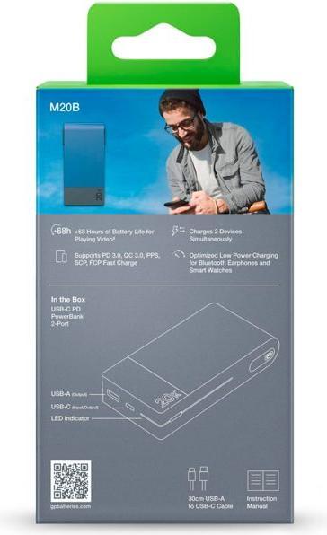 Immagine prodotto GP Batteries GP PowerBank MP20B 20000mAh USB-C/USB-A blu 130M20BBLUE (20000 mAh, 22.50 W, 74 Wh)