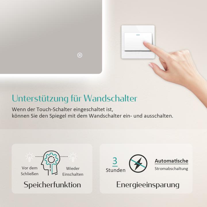 Produktbild Emke Badspiegel mit Beleuchtung 80*60cm,Beschlagfrei, 3 Farbtemperaturen(3000K-6500K) und dimmbaren (80 x 60 cm)
