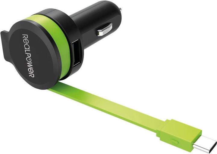 Image du produit RealPower Car Charger C intégré Câble USB-C+ 1x USB