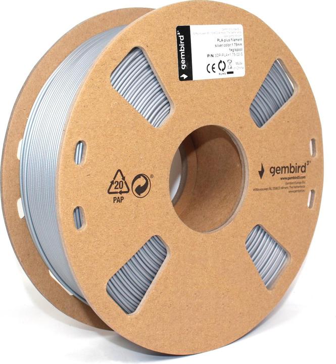 Productafbeelding Gembird Filamentcassette PLA smalle spoel (PLA, 1.75 mm, 1000 g, Zilver)
