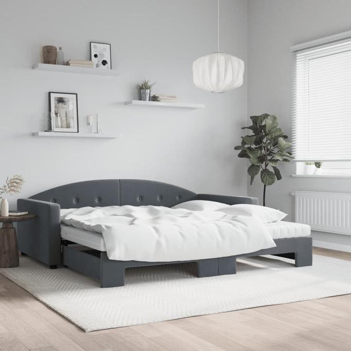 Immagine prodotto VidaXL Tagesbett Ausziehbar Matratzen Schlafsofa Bett Dunkelgrau 100x200 cm Samt (100 x 200 cm)