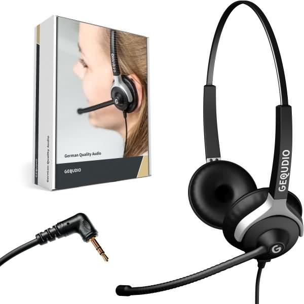 Gequdio Headset 2-ear with 2.5mm jack compatible for Gigaset/Cisco-SPA/Panasonic (Cable)