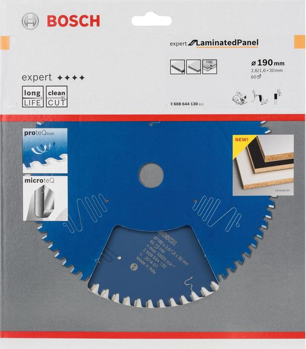 Produktbild Bosch Professional Zubehör Kreissägeblatt Expert for Laminated Panel, 190 x 30 x 2,6 mm, 60