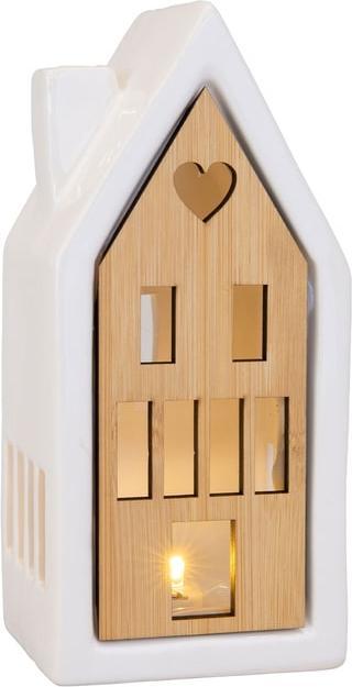 Produktbild MICA Living Keramik-Haus mit LED-Beleuchtung - ca. 8,5 x 8 x 18,5 cm