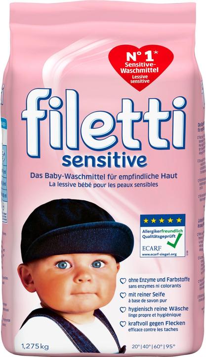 Actual product image Filetti Sensitive (20 Washing cycles, Washing powder)
