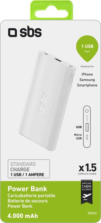 Produktbild SBS Powerbank Extra Slim Dual Charge mit 4000 mAh (4000 mAh)