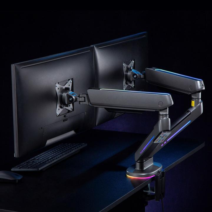 Produktbild NanoRS 2-Fach Gaming Monitorhalterung 17-32 mit Verstelbare RGB-LED-Beleuchtung Tischhalterung Höhenverste (Tisch, 32.01")