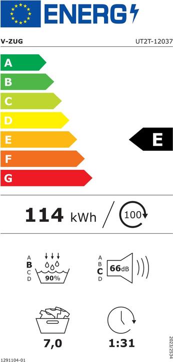 Energy Label V-Zug Tumble dryer UnimaticDry V2000 (7 kg, Right)