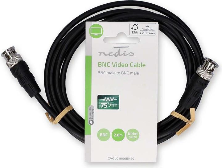 Actual product image Nedis BNC video cable | BNC plug | BNC plug | Nickel-plated | 75 Ohm | 2.00 m | Round | PVC | Schwa (75 dB, Antenna cable)