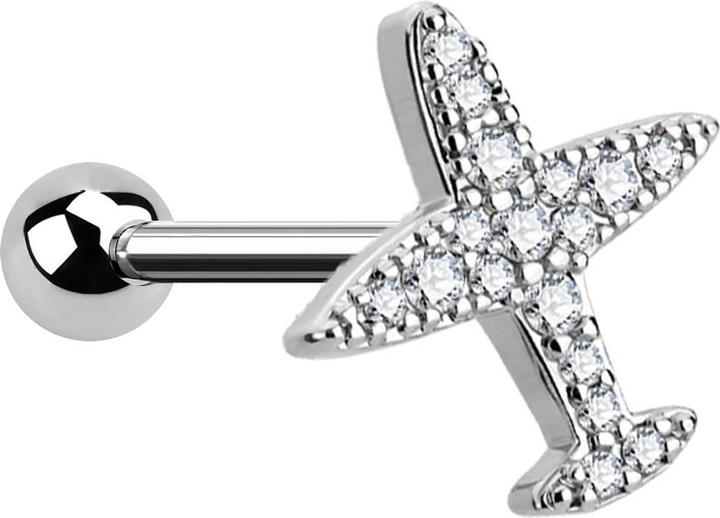 Produktbild Star Piercing Micro Barbell silber Flugzeug mit Kristall (Chirurgenstahl 316L, Messing)