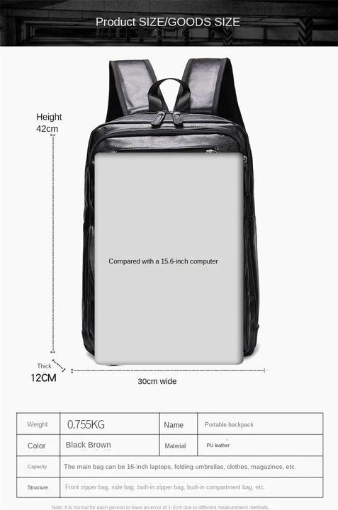 Produktbild Only-Bags.Store Stilvolle 15.6 Kunstleder Laptop-Tasche, Business-Rucksack für Männer, Reiserucksack