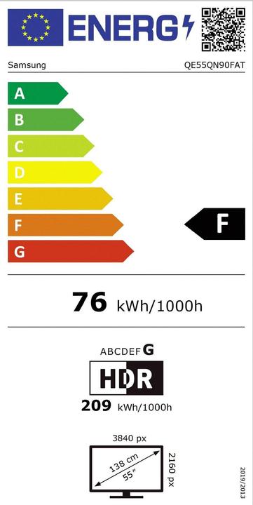Etichetta energetica Samsung QE55QN90F (55", QN90F, NeoQLED, Mini-LED, 4K, 2025)