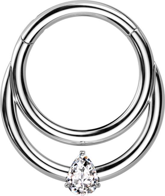 Produktbild Star Piercing Micro Segmentring klappbar silber doppel Ring Kristalltropfen silber (ohne Messing, Titan G23)