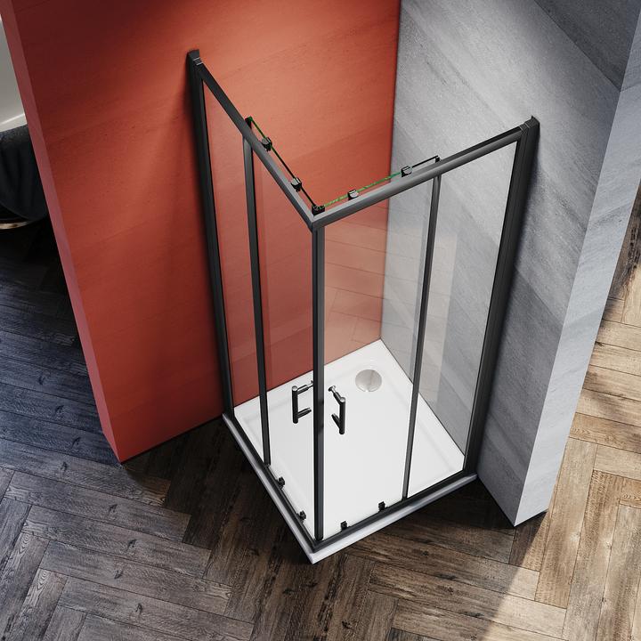 Produktbild SONNI Duschtür 80 x 80 cm schwarz Eckeinstieg Duschkabine Sicherheitsglas Schiebetür Eckdusche Dusch (120 cm, 195 cm)