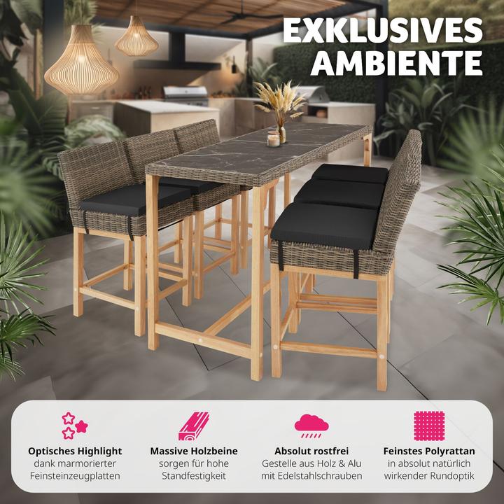 Immagine prodotto tectake Tavolo in rattan Lovas con 6 sedie Latina (161 cm)