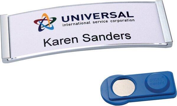 Actual product image Badgepoint POL20MA66-5DR Name badges, 64 x 22 mm, metal-coloured