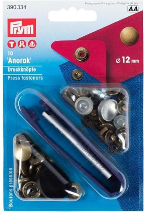 Produktbild Prym Druckknopf Anorak, altmessing 12 mm, Karte 10 Stk.