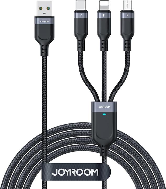 Produktbild Joyroom Multi-Use Series S-A18 3in1 USB-A – Lightning /USB-C/Micro-USB-Kabel 1,2 m – Schwarz (1.20 m, USB 3.2 Gen 1)