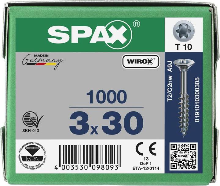 Produktbild Spax Universalschraube, T-STAR plus, Senkkopf, Wirox, Teilgewinde, 3,0 x 30 mm (1000 Schrauben pro Stück)