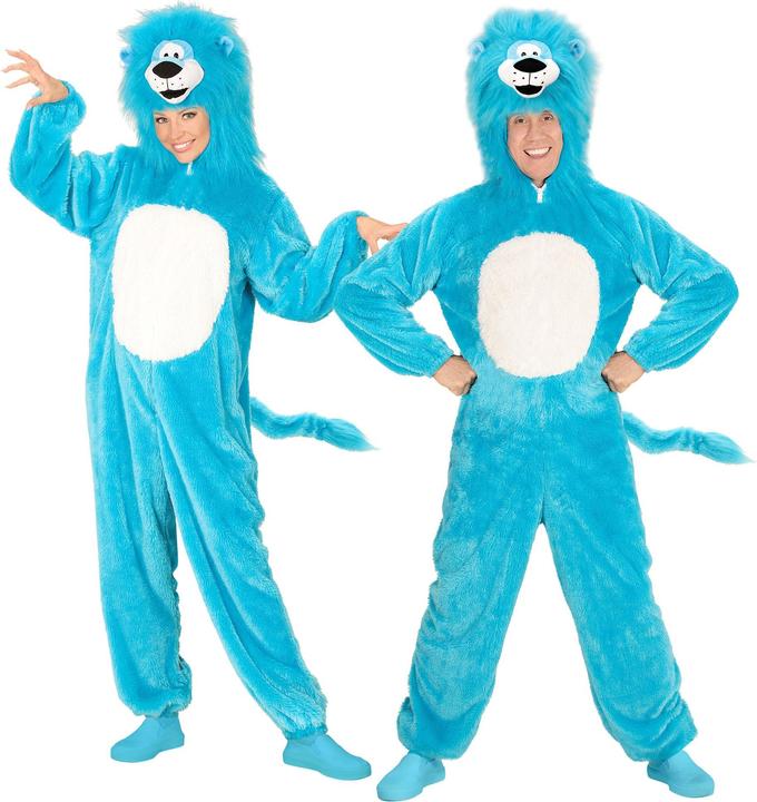 Actual product image Widmann Blue lion plush costume jumpsuit with hood adult (M/L)
