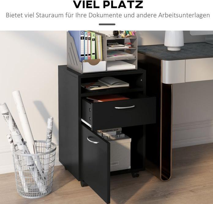 Actual product image Swisshandel24 Roll container Drawer container Container, 1 compartment, 1 shelf, 1 drawer, 40cmx3cmx60cm, black (40 x 35 x 60 cm)