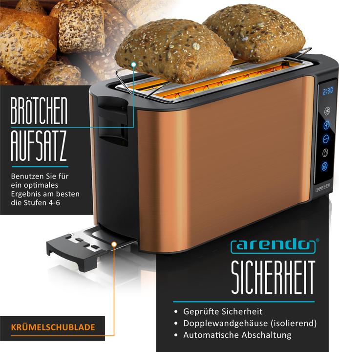 Immagine prodotto Arendo Toaster Edelstahl 4-Scheiben Langschlitz, Display mit Restzeitanzeige, Touchpanel, Brötchenaufsatz