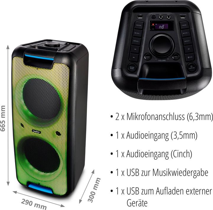 Immagine prodotto Medion P61080 sistema audio per feste con altoparlanti, microfonico, karaoke, batterie oplaadbare (4 h, Corrente elettrica)