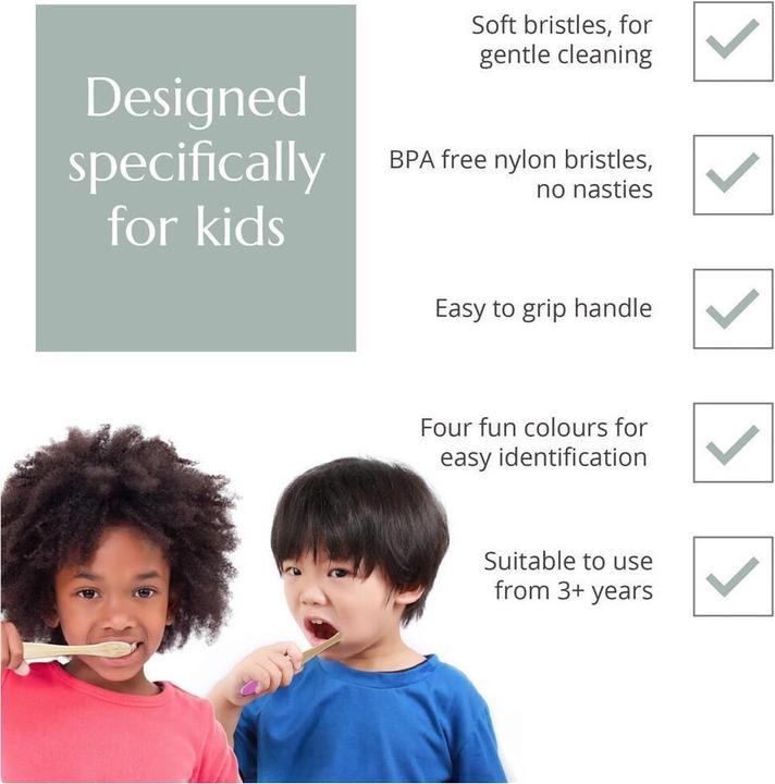 Actual product image Wild & Stone Children's bamboo toothbrushes, soft, multi-coloured, pack of 4 (Soft, 4 x)
