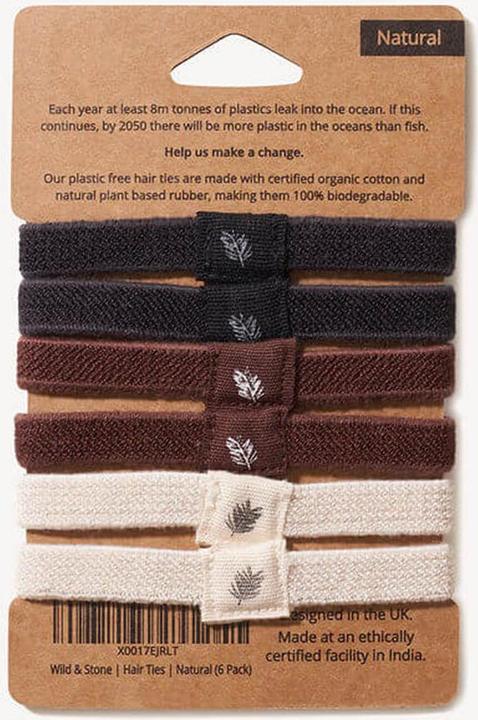 Actual product image Wild & Stone Hair elastics, plastic-free, 3-coloured, pack of 6 (Hair tie)
