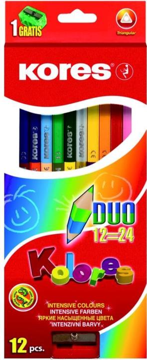 Produktbild Kores Buntstifte ""DUO"", 12er Karton-Etui + GRATIS Spitzer inkl. Namensfeld, aus Lindenholz mit bruchsich (Mehrfarbig, 12 x)