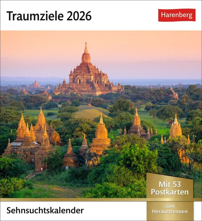Immagine prodotto Harenberg Traumziele Sehnsuchtskalender 2026 - Wochenkalender mit 53 Postkarten (Tedesco)