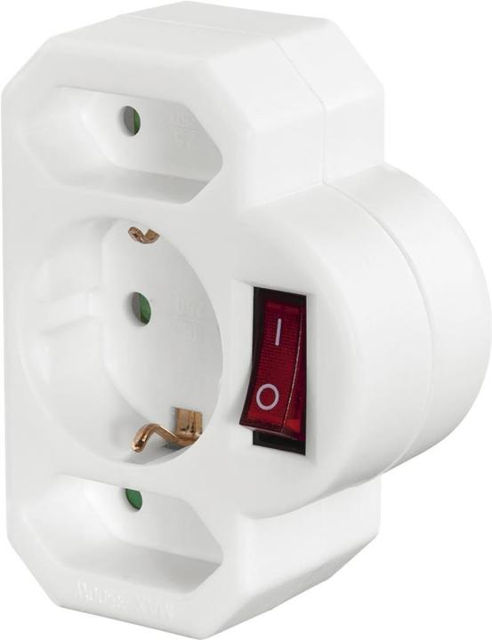 Actual product image Hama Socket outlet adapter 3-fold, 1x earth contact, 2x Euro, switch, white (CEE 7/16, 3 x)