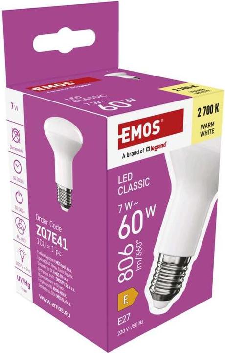 Image du produit Emos Lampe LED Classic R63 / E27 / 7 W (60 W) / 806 lm / Blanc chaud (E27, 7 W, 806 lm, 1 x, E)