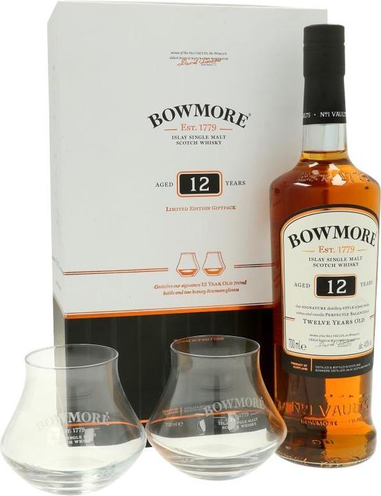 Image du produit Bowmore 12 ans + 2 verres 40% vol. 0,7l (Scotch Whisky)
