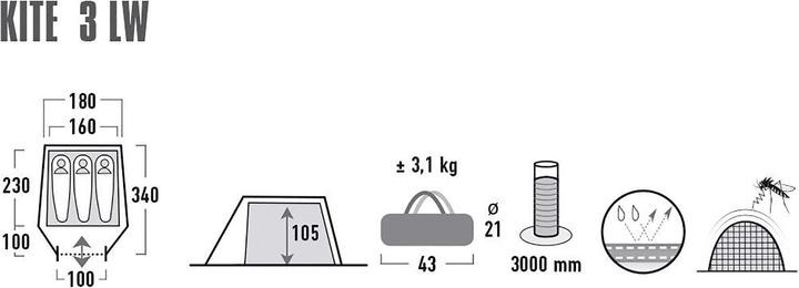 Actual product image High Peak Kite 3 LW (Tunnel tent, 3.40 kg, 3 persons)