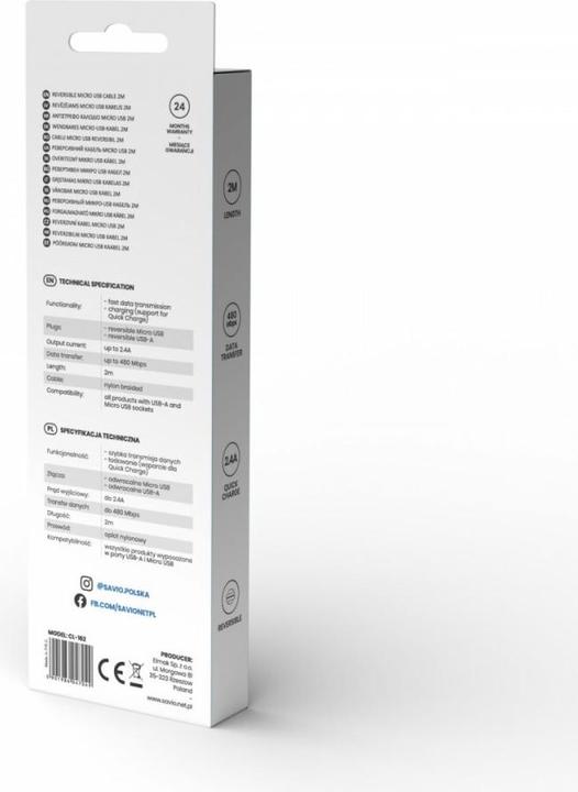 Immagine prodotto Savio CL-162 cavo USB-micro USB, 2m, kątowy, oplot (2 m)
