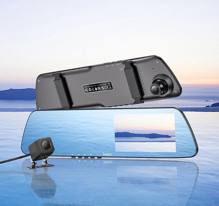 Immagine prodotto Hoco Specchio per cruscotto + telecamera posteriore DV4, LCD da 4,5 pollici, nero (Display integrato, WiFi, Ricevitore GPS, Bluetooth)