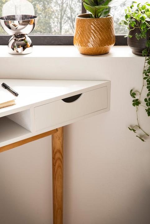 Actual product image FineBuy Eckschreibtisch Schreibtisch 80 cm Weiss Schubladen Tisch Platzsparend (80 x 80 x 78 cm)