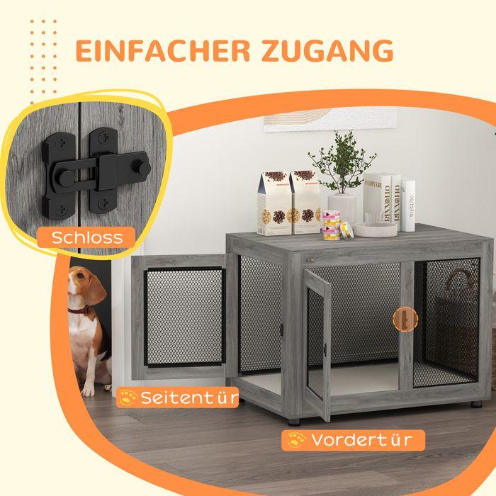 Immagine prodotto Swisshandel24 Hundekäfig für Zuhause, Hundebox mit 2 Türen, Waschbaren Kissen, Grau