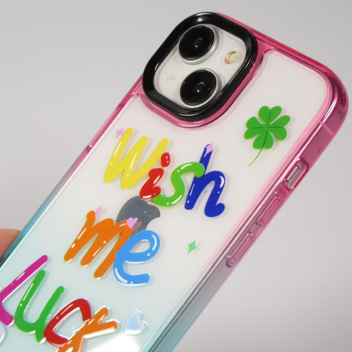Actual product image PhoneLook Coque Gel transparent WISH ME LUCK avec crochet pour lanière (sans lanière) /bleu (Apple iPhone 15)
